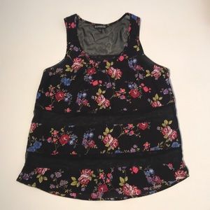 Black floral and sheer Express tank top